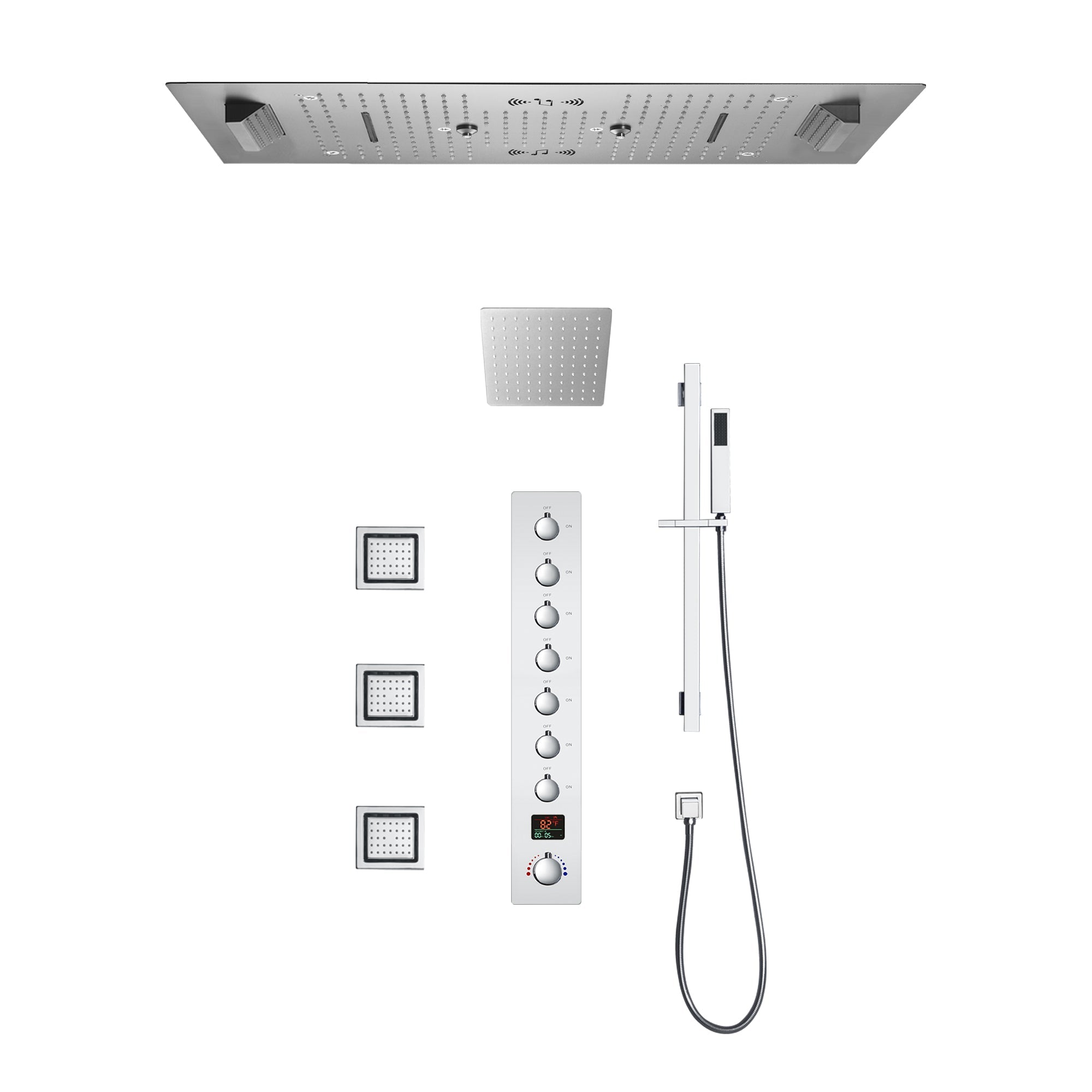 Ivey|36"Inch Complete Led Music Shower System Rainfall Waterfall & Wall Mounted Showerhead