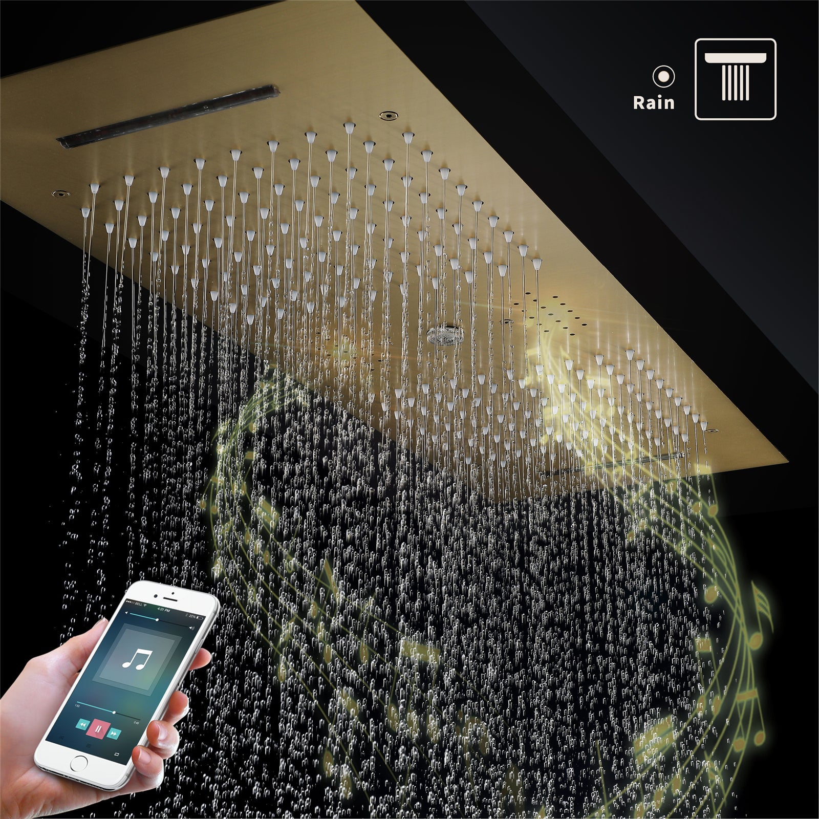 IVORY| 36" Complete ceiling shower set with 10" inch wall mounted rainfall showerhead 3 body jets dual shower head set