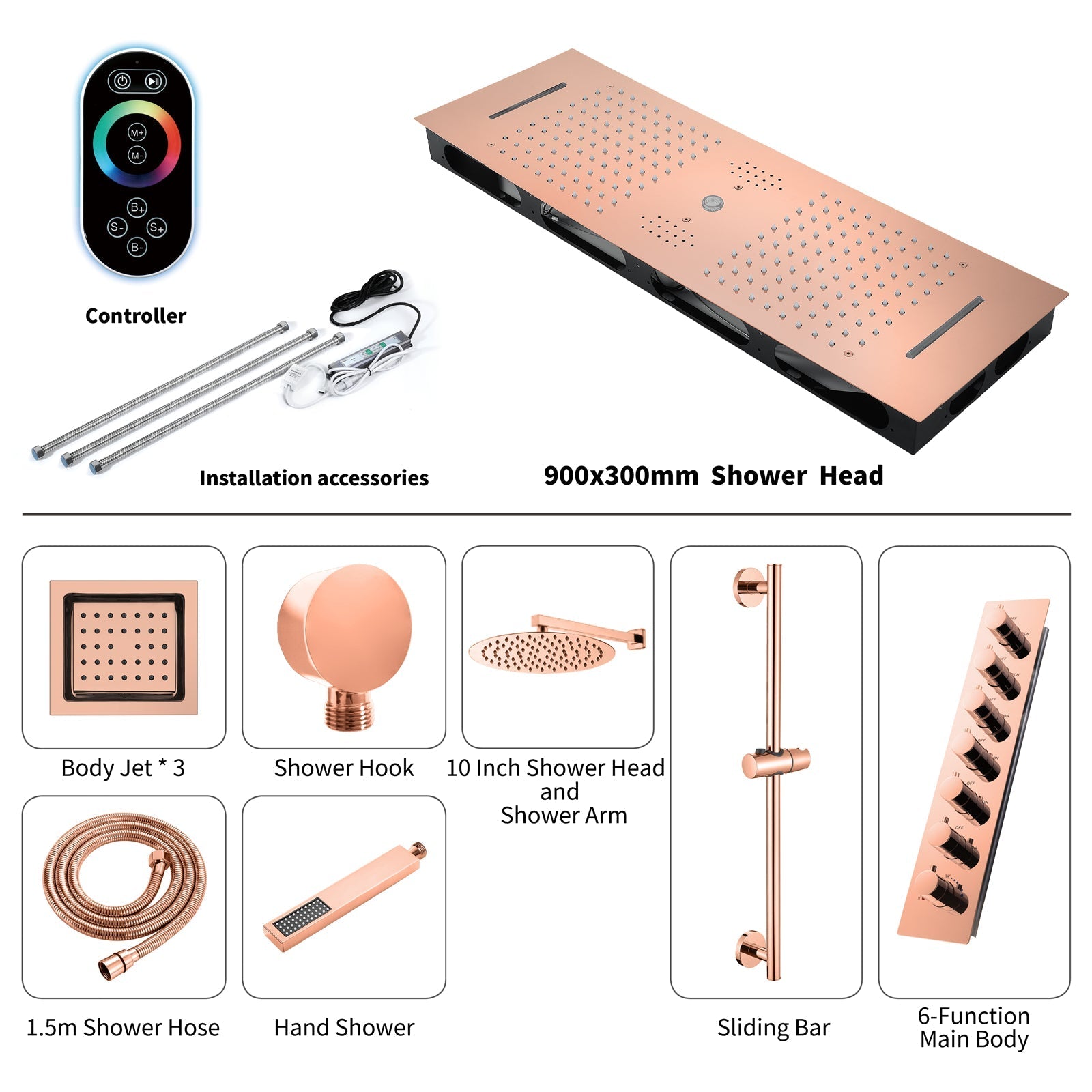 IVORY| 36" Complete ceiling shower set with 10" inch wall mounted rainfall showerhead 3 body jets dual shower head set