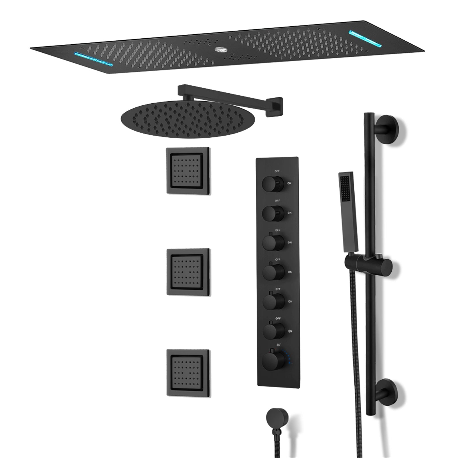 IVORY| 36" Complete ceiling shower set with 10" inch wall mounted rainfall showerhead 3 body jets dual shower head set