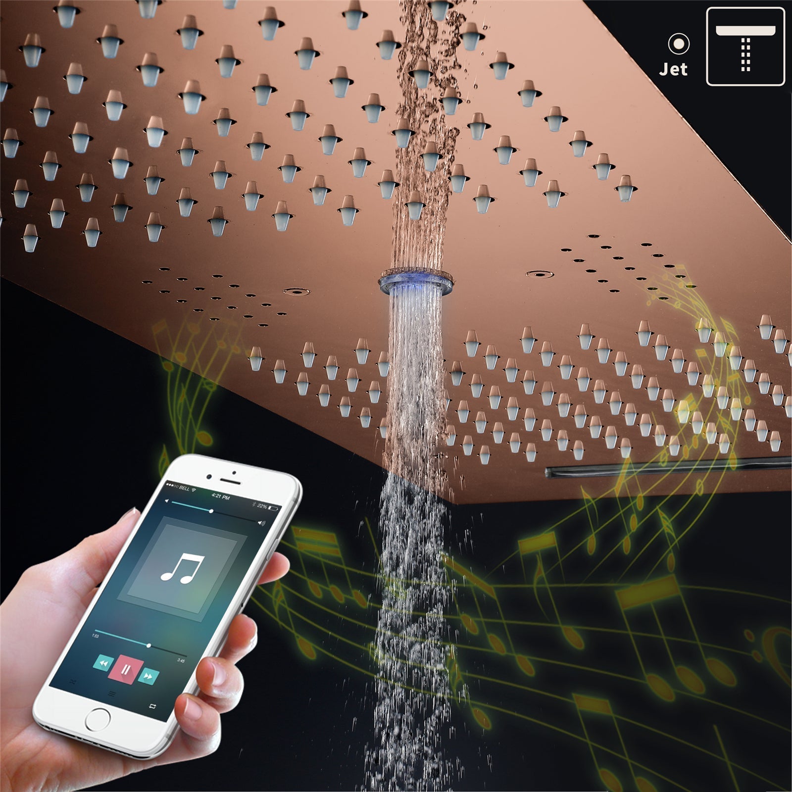 IVORY| 36" Complete ceiling shower set with 10" inch wall mounted rainfall showerhead 3 body jets dual shower head set