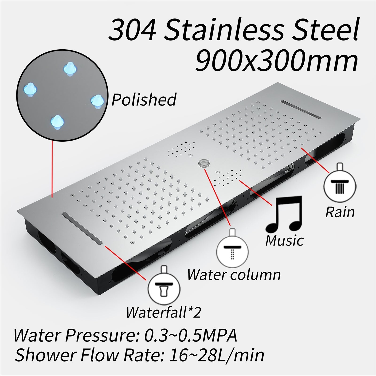 IVORY| 36" Complete ceiling shower set with 10" inch wall mounted rainfall showerhead 3 body jets dual shower head set