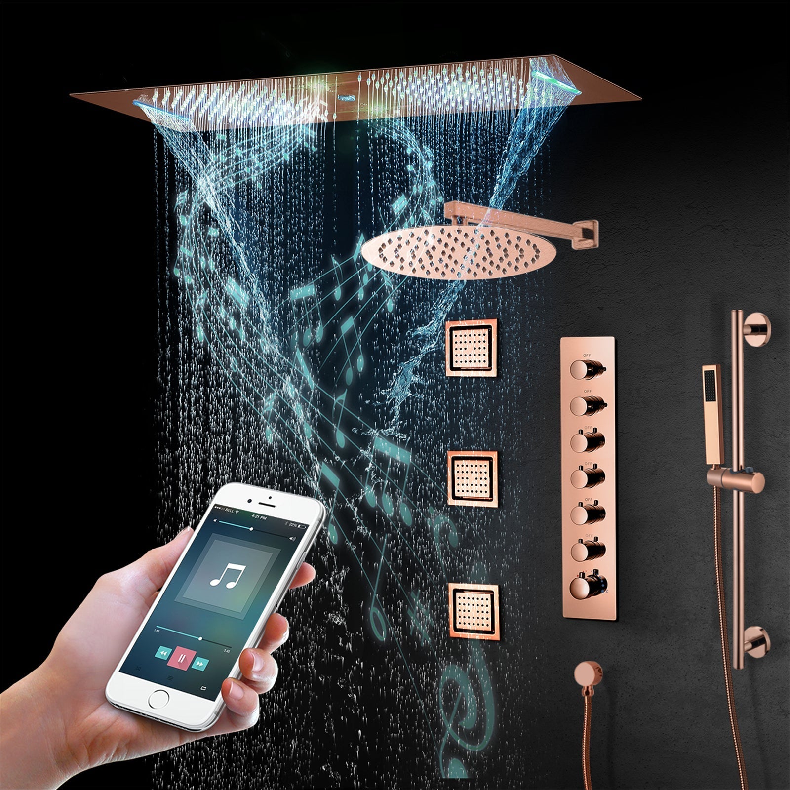 IVORY| 36" Complete ceiling shower set with 10" inch wall mounted rainfall showerhead 3 body jets dual shower head set