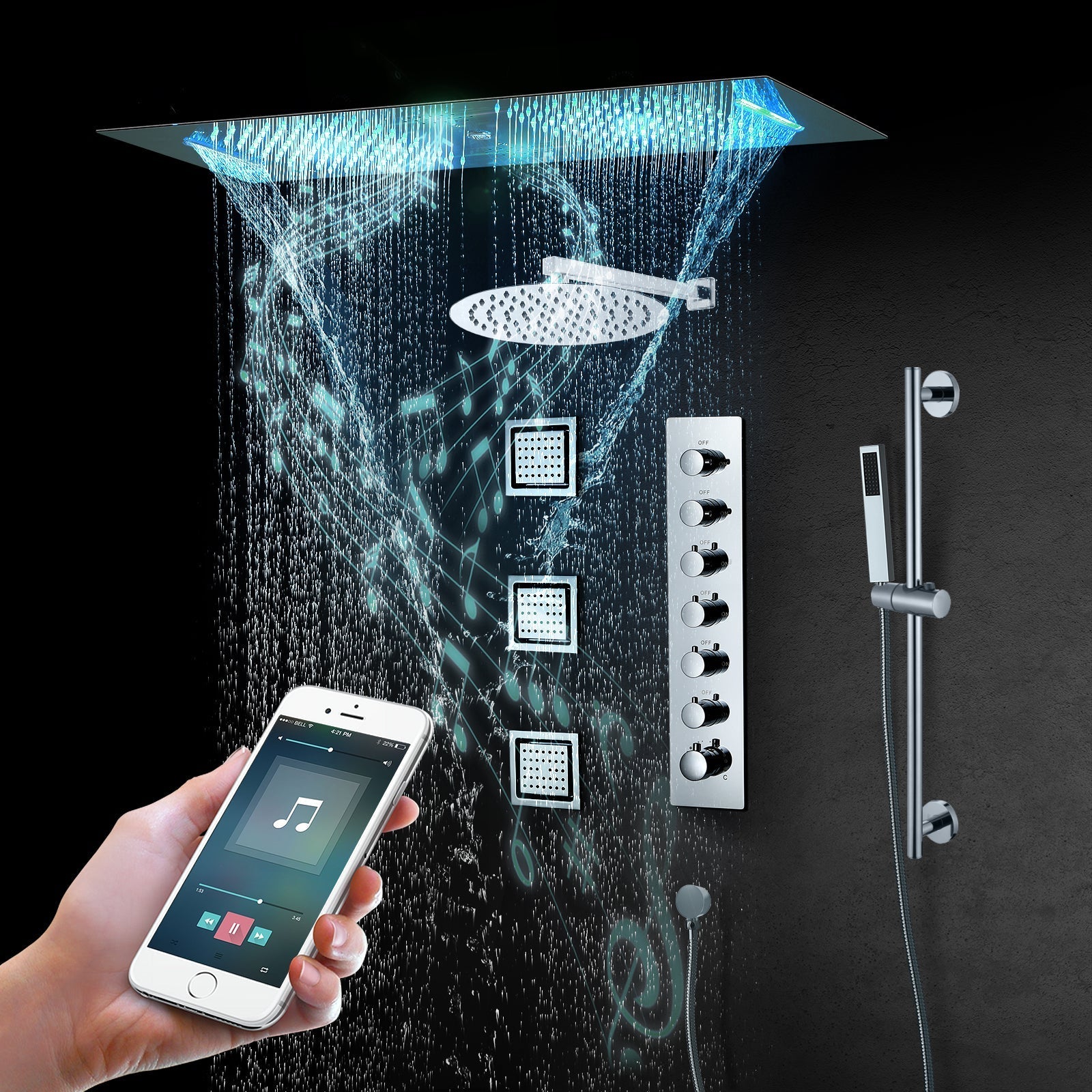 IVORY| 36" Complete ceiling shower set with 10" inch wall mounted rainfall showerhead 3 body jets dual shower head set