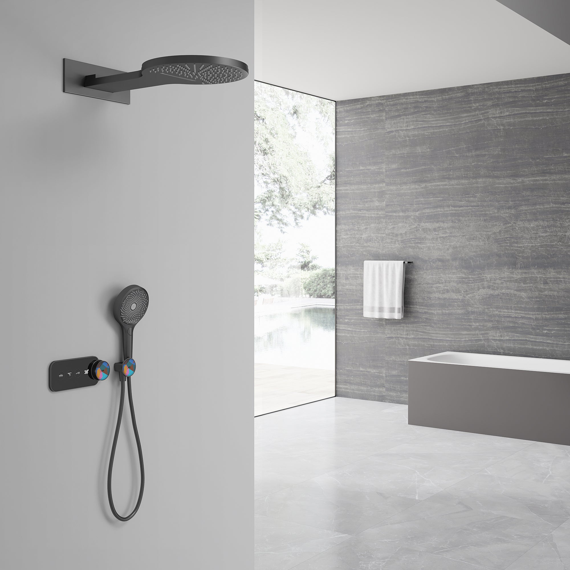 LAGUNA| Luxury Thermostatic Complete Shower Set Rainfall Waterfall showerhead