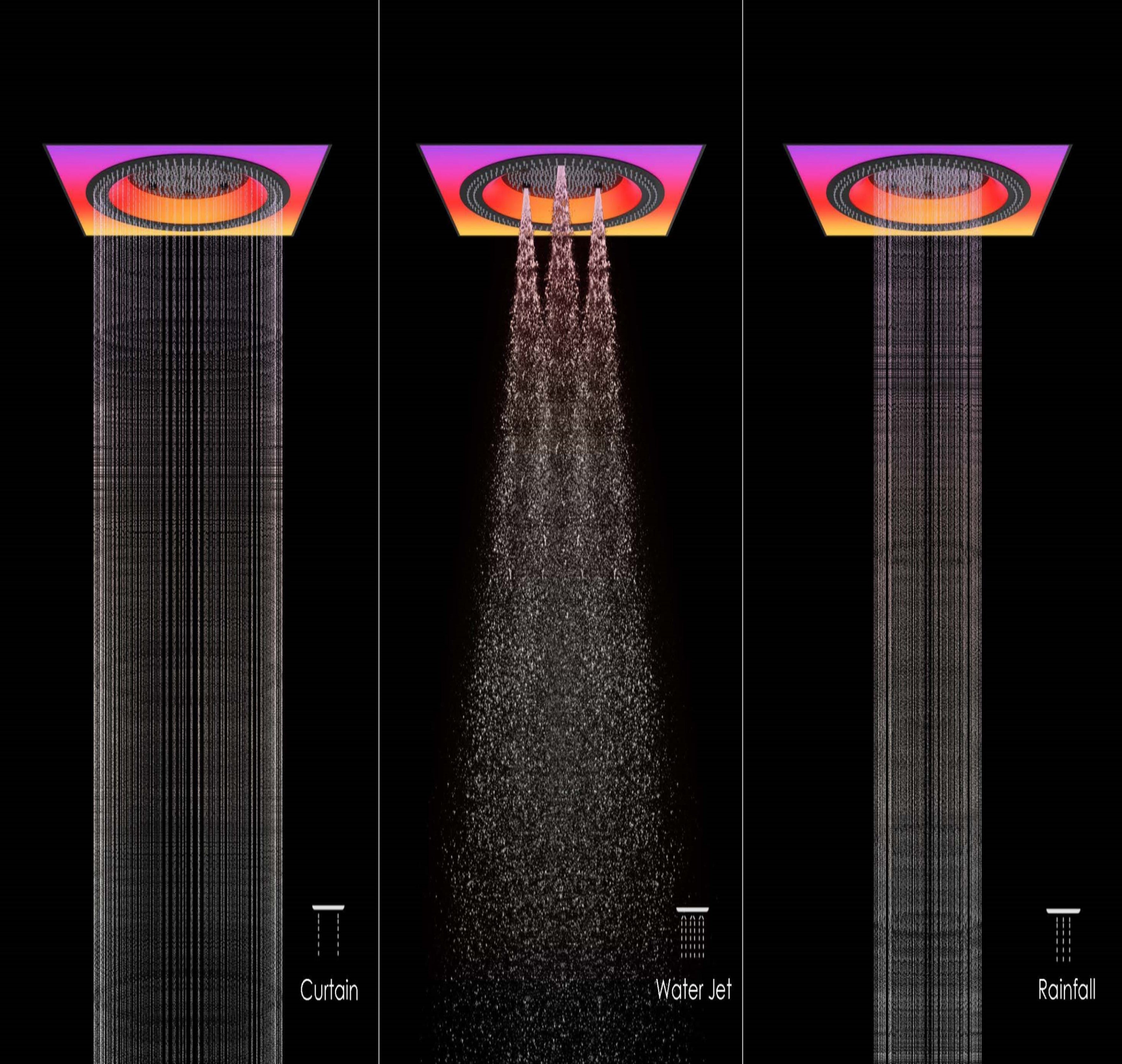 LAS VEGAS| 23.5" LUXURY CEILING MOUNTED  COMPLETE THERMOSTASTIC LED SHOWER SET WITH RAINFALL  MIST SPRAY WATER CURTAIN