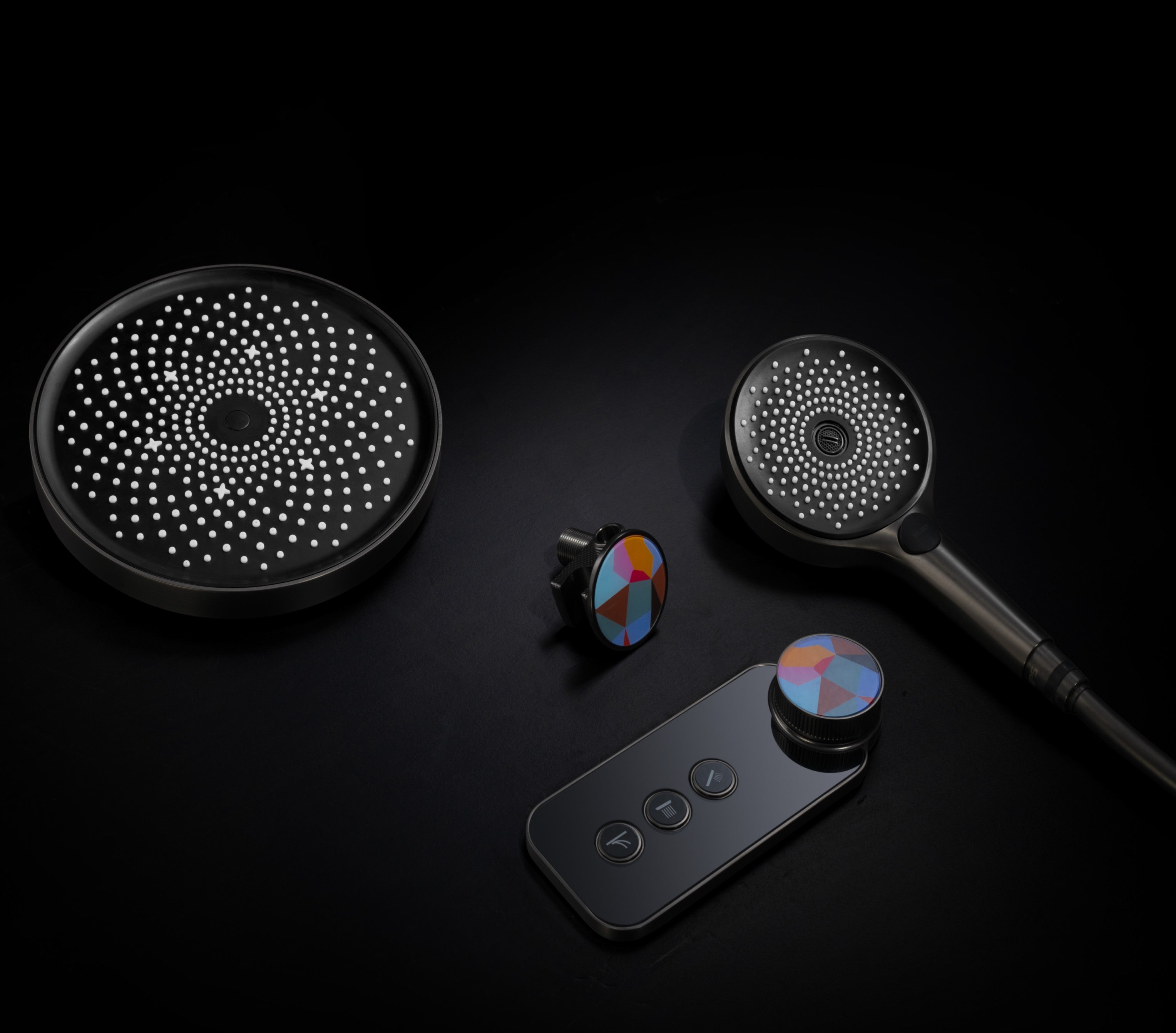 LAS VEGAS| 23.5" LUXURY CEILING MOUNTED  COMPLETE THERMOSTASTIC LED SHOWER SET WITH RAINFALL  MIST SPRAY WATER CURTAIN