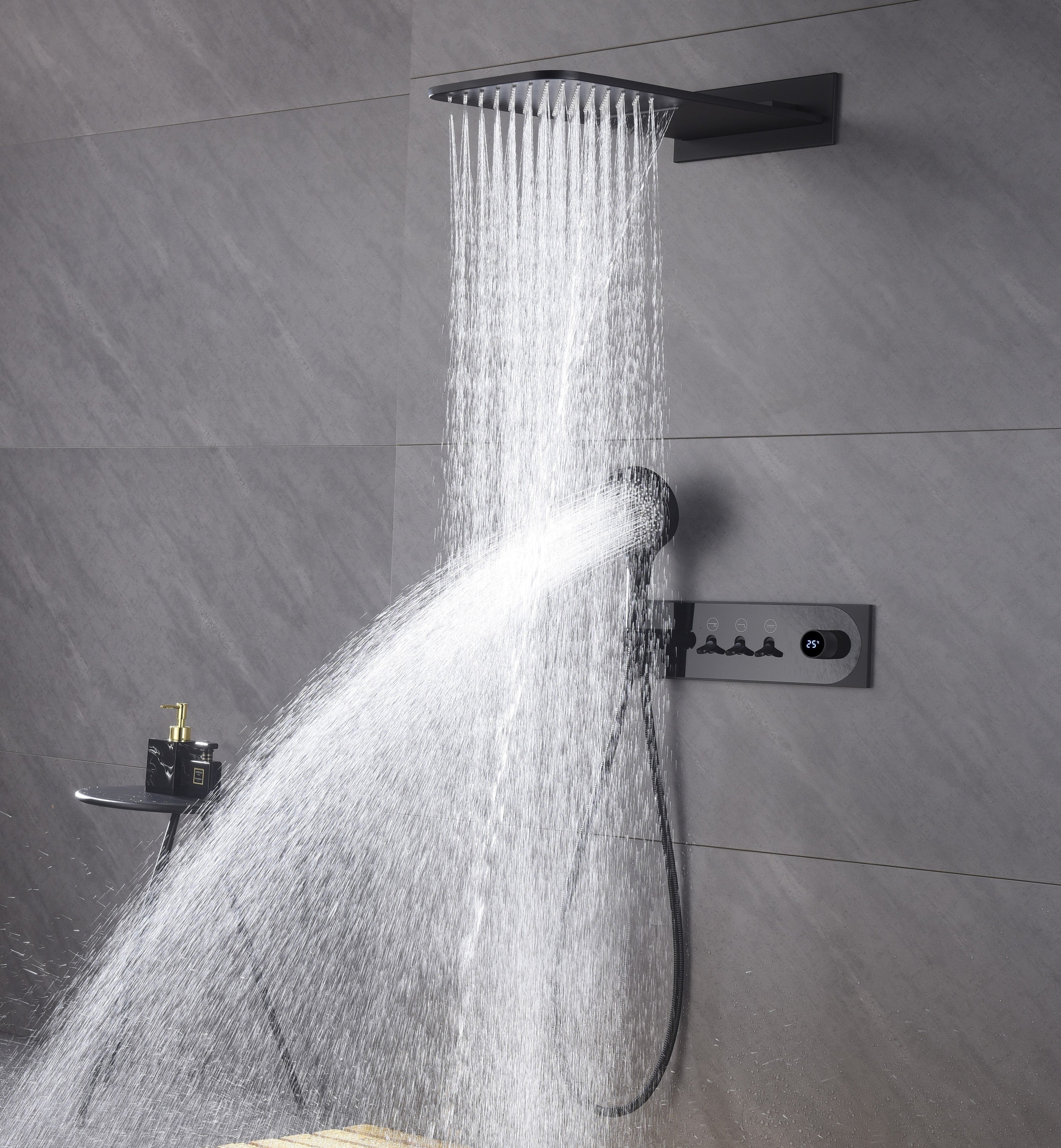 LAVU| Luxury Thermostatic Rainfall Waterfall Complete Shower Set