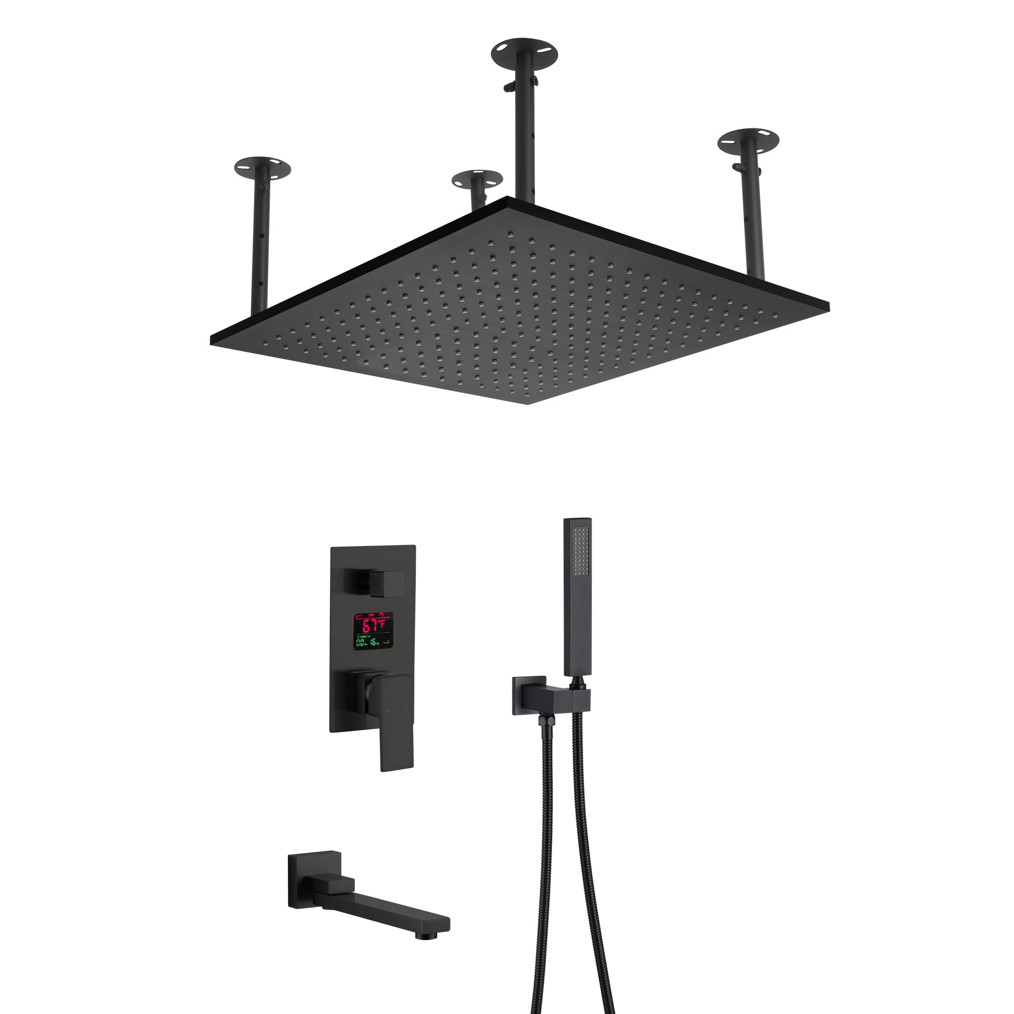 AURORA|20" CEILING MOUNT COMPLETE SHOWER SYSTEM DIGITAL DISPLAY VALVE