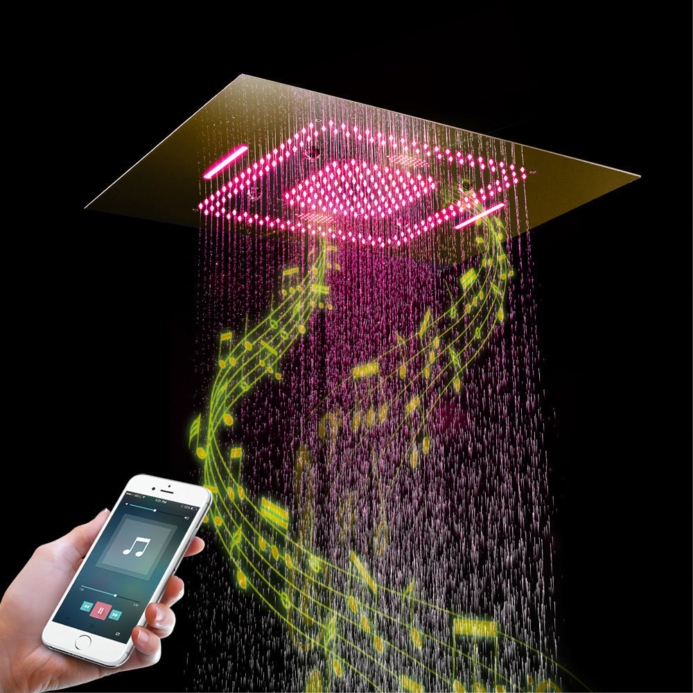 MALDIVES | Gold 31" Inch Luxury Complete Led Music Shower Set Rain / Waterfall / Mist Spray Functions 6 Body Jets & Hand Shower