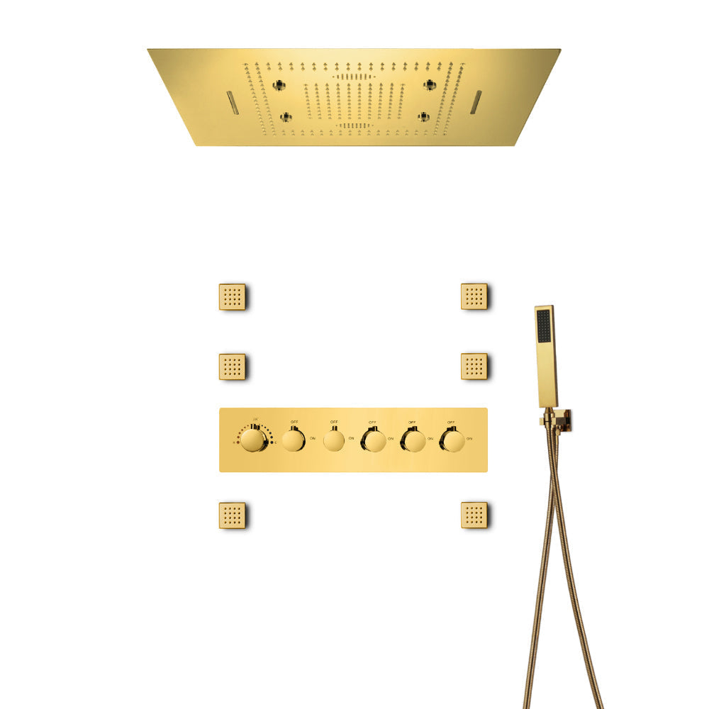 MALDIVES | Gold 31" Inch Luxury Complete Led Music Shower Set Rain / Waterfall / Mist Spray Functions 6 Body Jets & Hand Shower