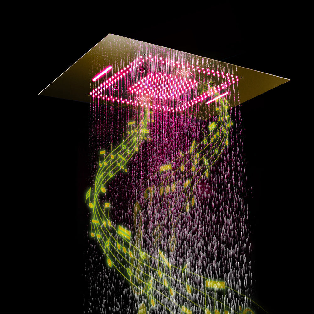MALDIVES | Gold 31" Inch Luxury Complete Led Music Shower Set Rain / Waterfall / Mist Spray Functions 6 Body Jets & Hand Shower