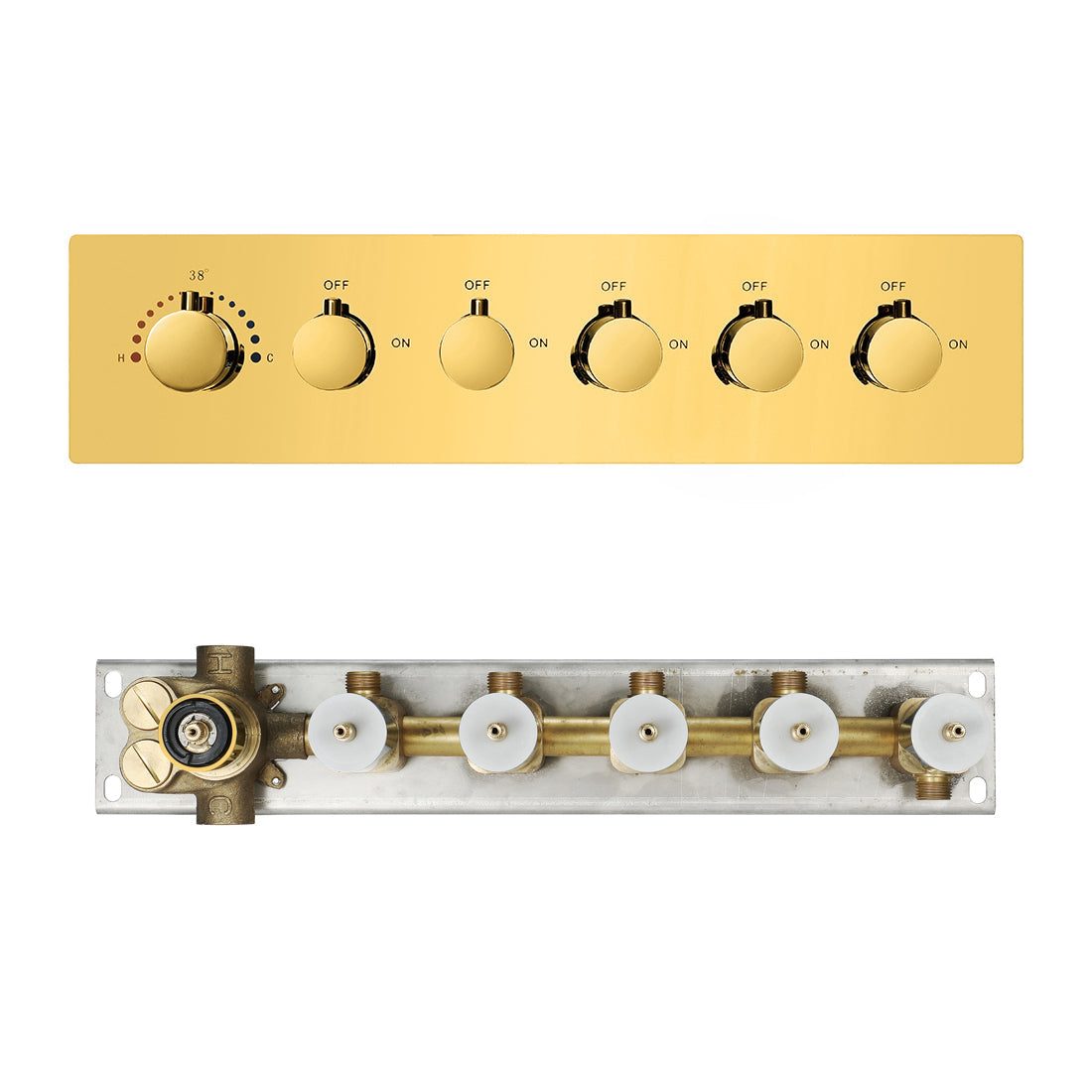 MALDIVES | Gold 31" Inch Luxury Complete Led Music Shower Set Rain / Waterfall / Mist Spray Functions 6 Body Jets & Hand Shower