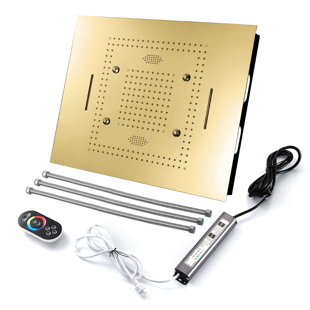 MALDIVES | Gold 31" Inch Luxury Complete Led Music Shower Set Rain / Waterfall / Mist Spray Functions 6 Body Jets & Hand Shower