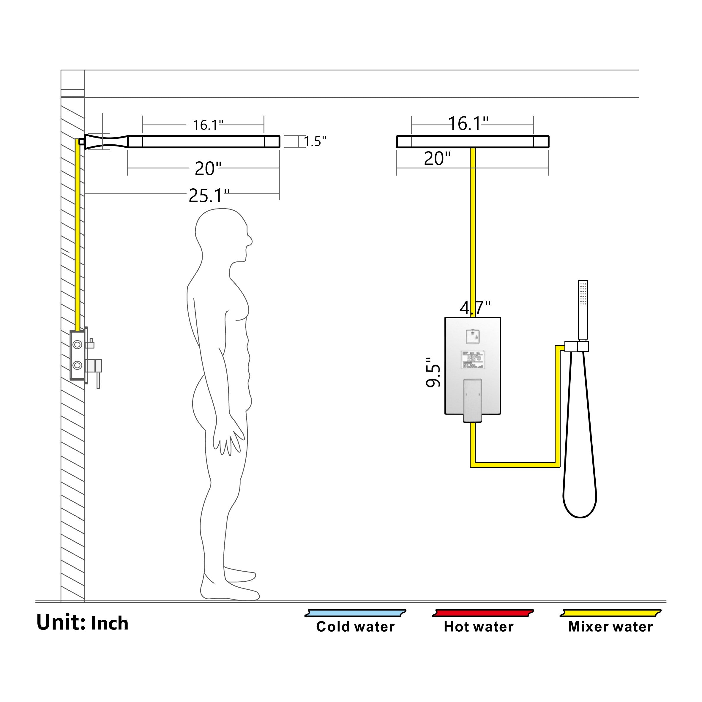 MARASI|20" COMPLETE LUXURY SHOWER SYSTEM RAINFALL SHOWER SYSTEM