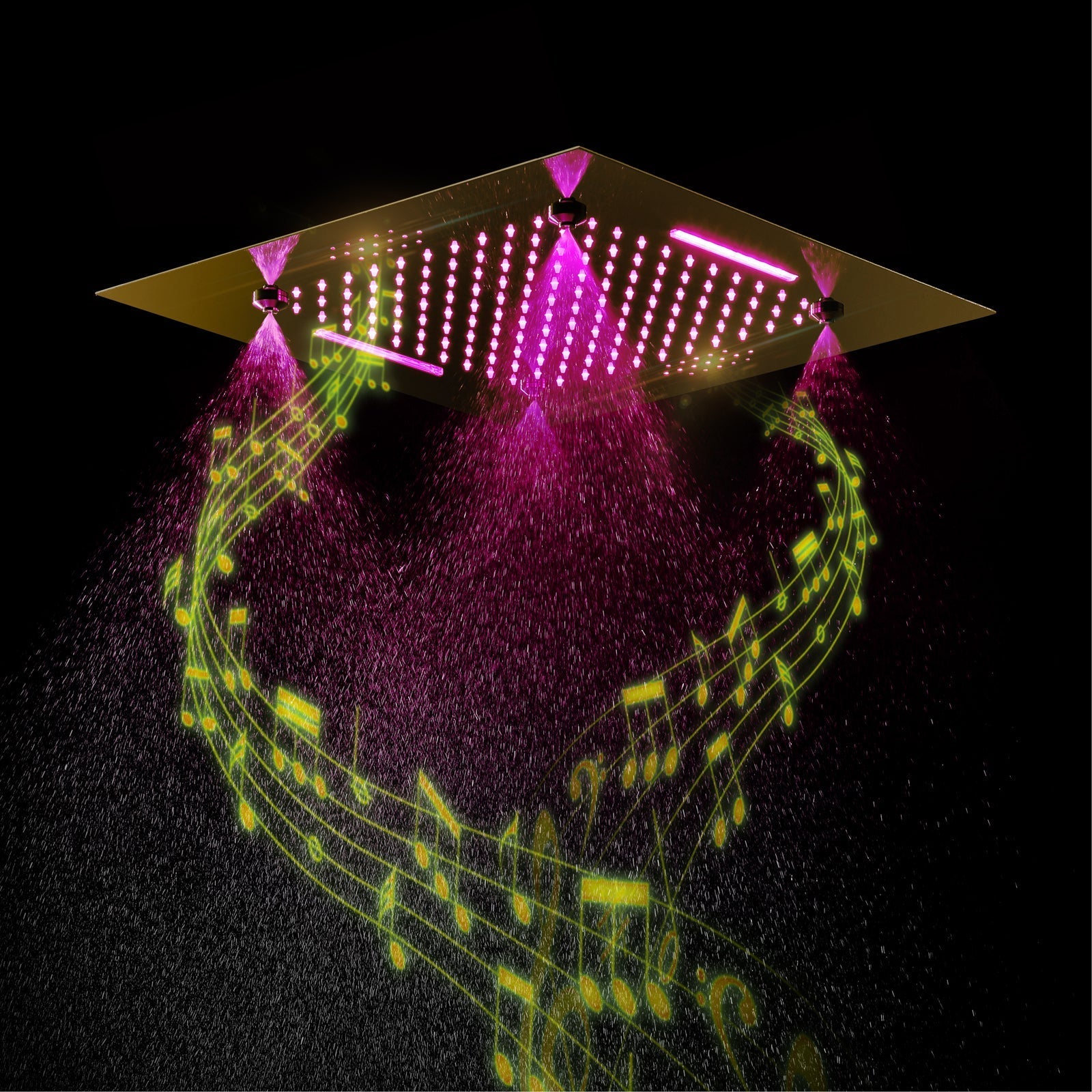 MONACO Gold | 20" x 20" Complete Luxury LED Music shower set Rainfall , Waterfall, Mist Spray 6x Body Jets