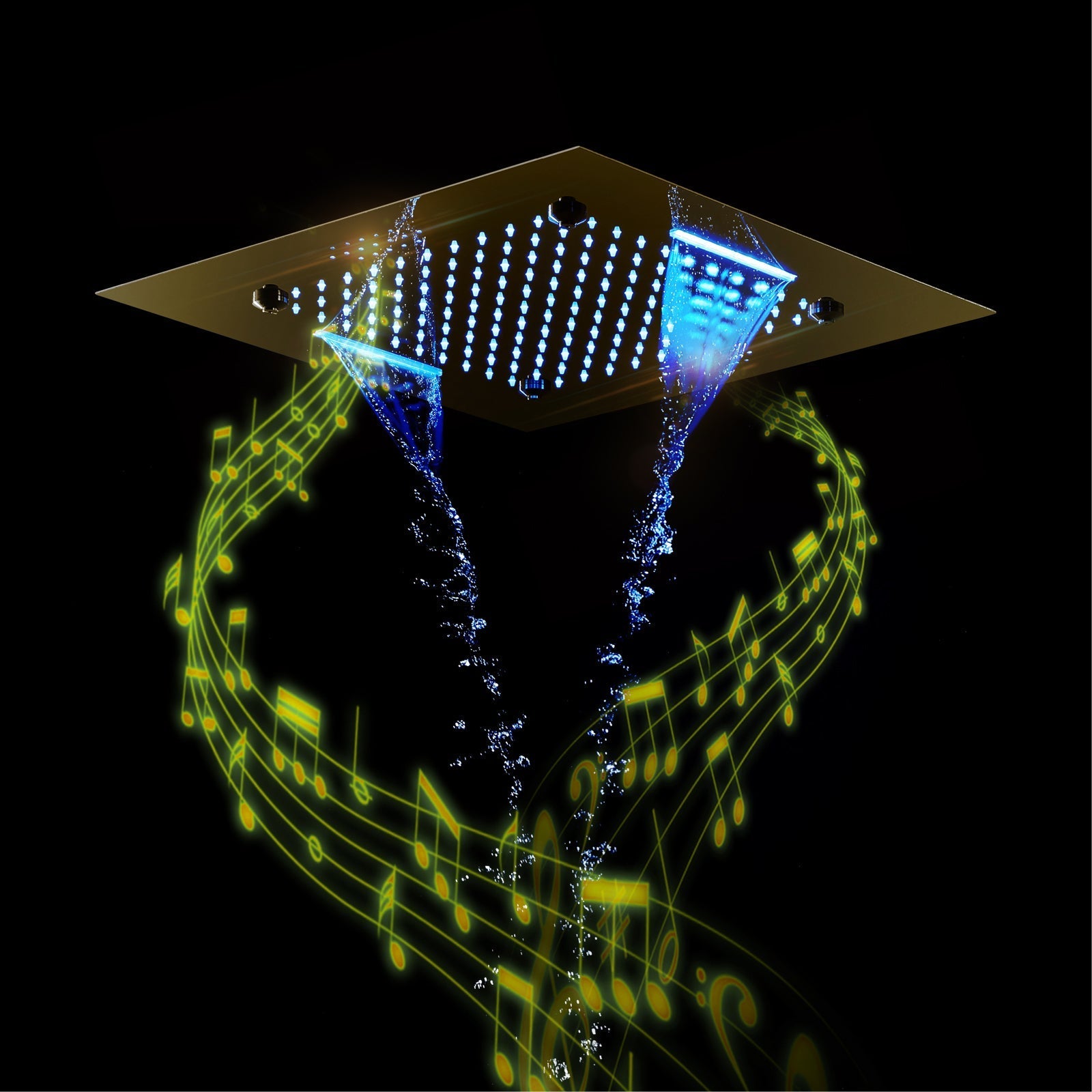 MONACO Gold | 20" x 20" Complete Luxury LED Music shower set Rainfall , Waterfall, Mist Spray 6x Body Jets