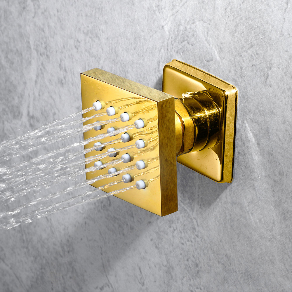 MONACO Gold | 20" x 20" Complete Luxury LED Music shower set Rainfall , Waterfall, Mist Spray 6x Body Jets