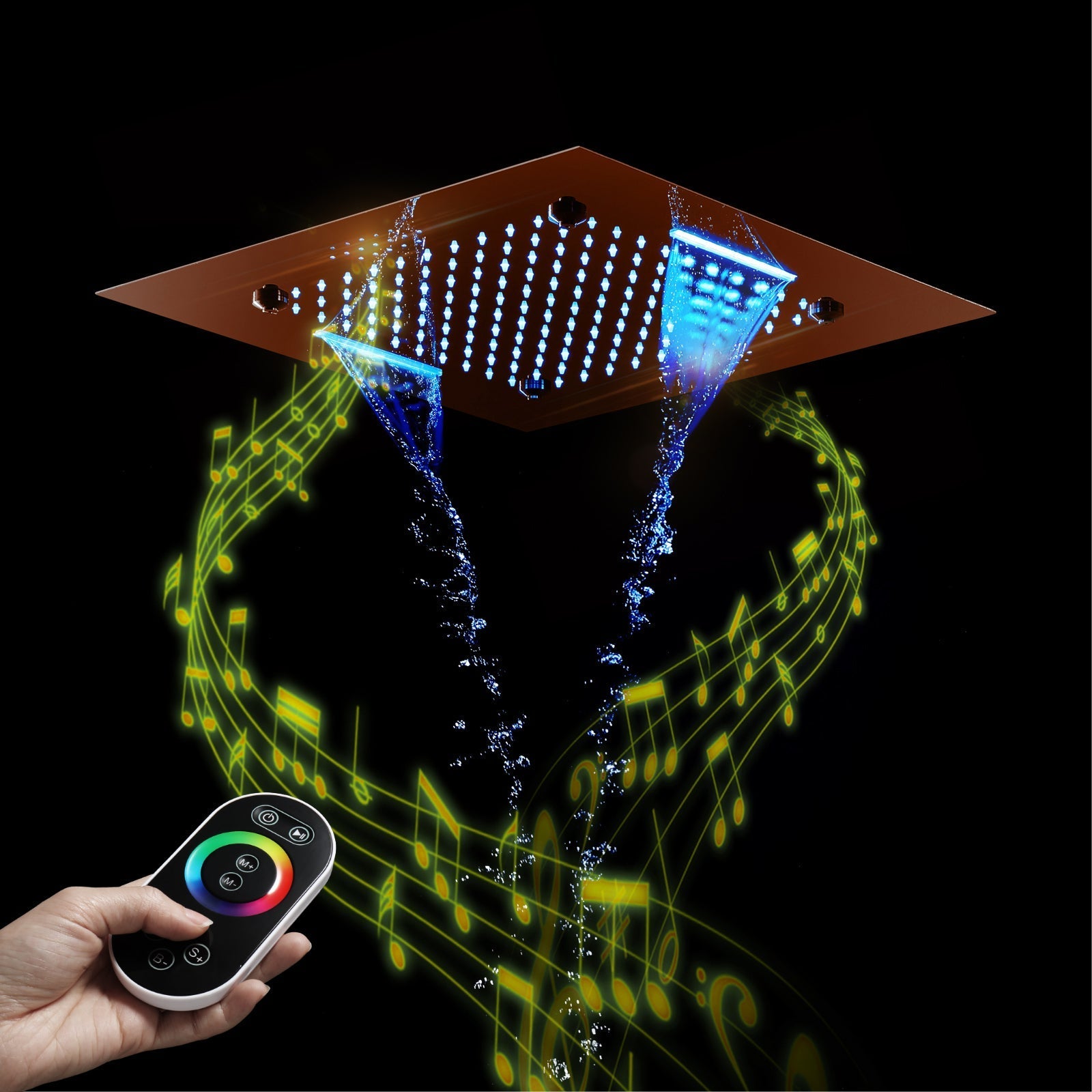 MONACO Rose Gold | 20" Complete Luxury LED Music shower set Rainfall , Waterfall, Mist Spray 6x Body Jets