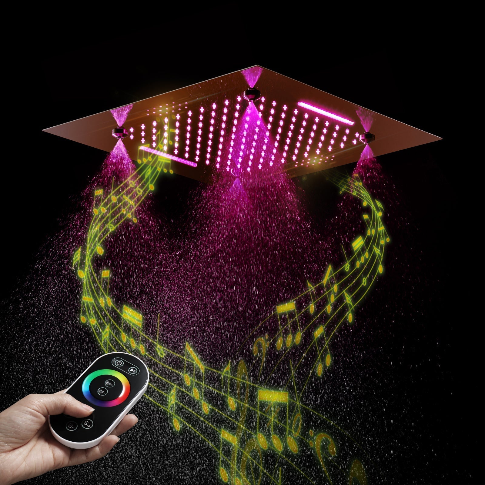 MONACO Rose Gold | 20" Complete Luxury LED Music shower set Rainfall , Waterfall, Mist Spray 6x Body Jets