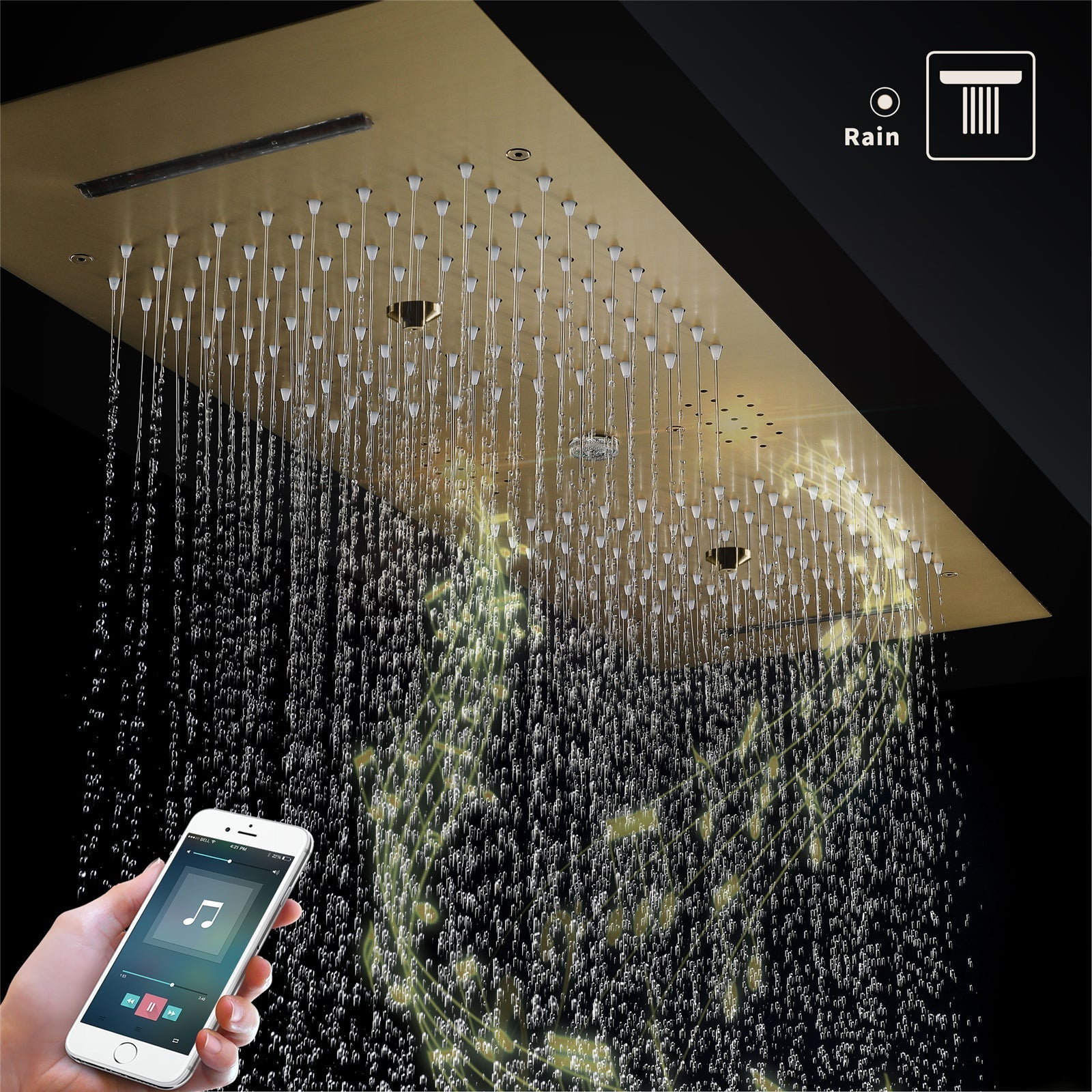 Multnomah| 36" In Dual Showerhead Complete Led Music Shower Set  6 Body Jets 2x Wall Mounted Rainfall Showerhead