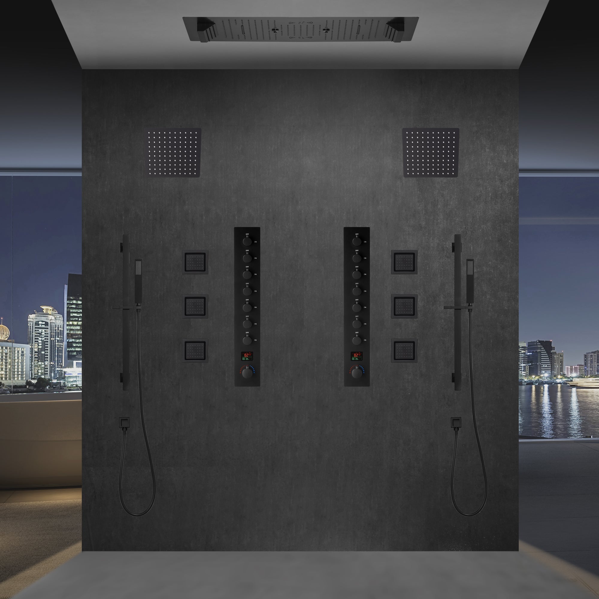 Colorado|36"X 16" In Dual Showerhead 7 Functions Complete Led Music Shower System 6 Body Jets 2x Wall Mounted Rainfall Showerhead