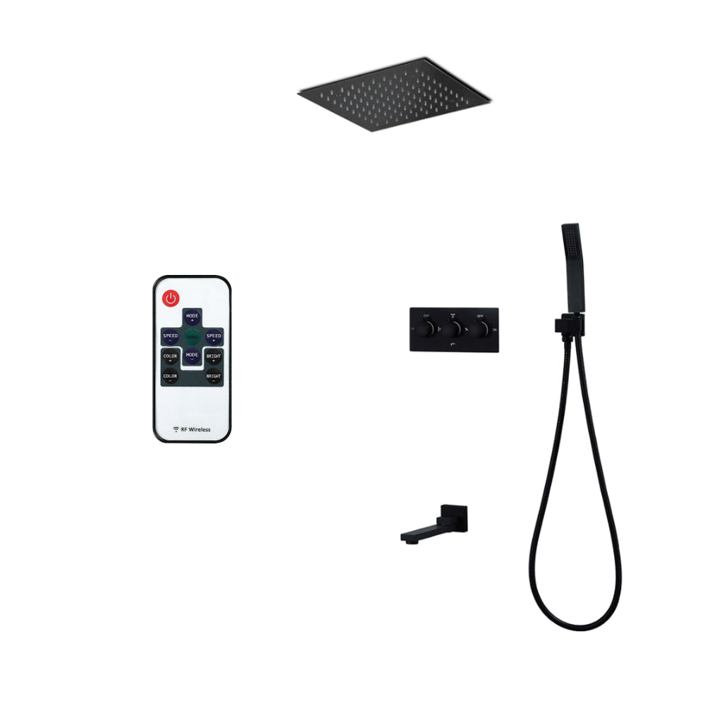 Queen Creek  "12x"12 LED Pressure Balanced  LED Rain Shower System - Available in Black & Chrome