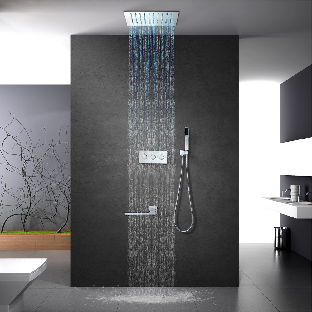 Queen Creek  "12x"12 LED Pressure Balanced  LED Rain Shower System - Available in Black & Chrome