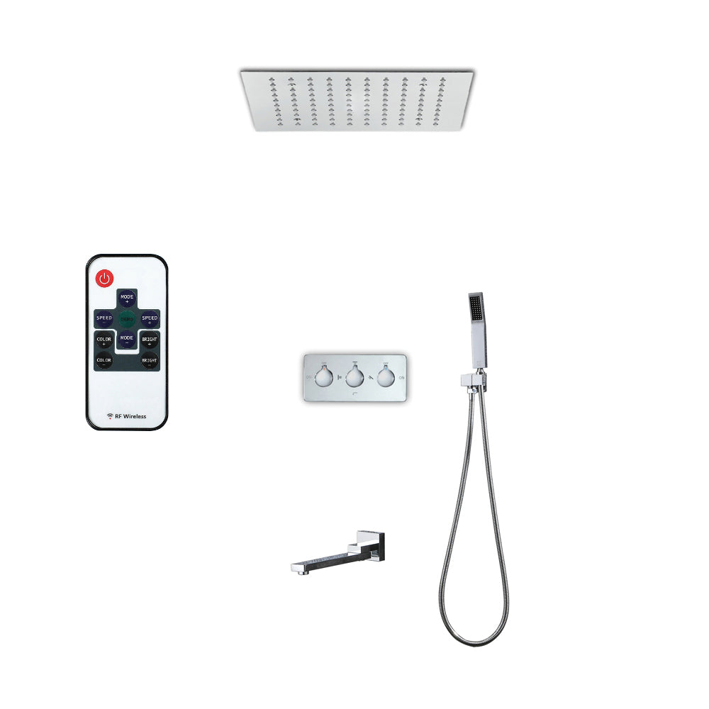 Queen Creek  "12x"12 LED Pressure Balanced  LED Rain Shower System - Available in Black & Chrome