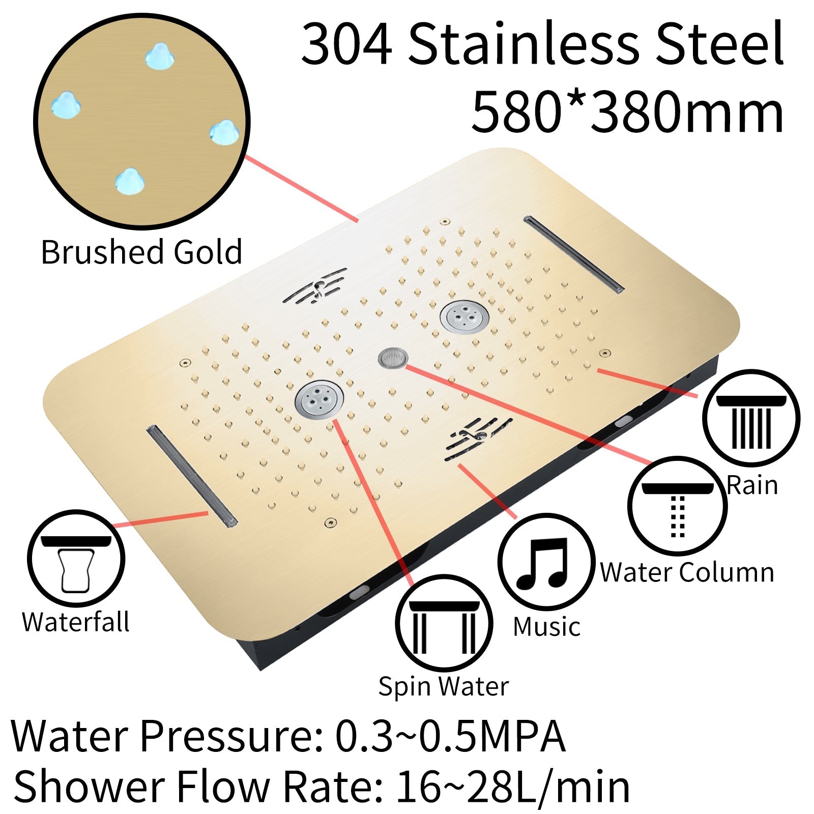 RENO| 23"  Ceiling Mounted Complete LED Music Shower System