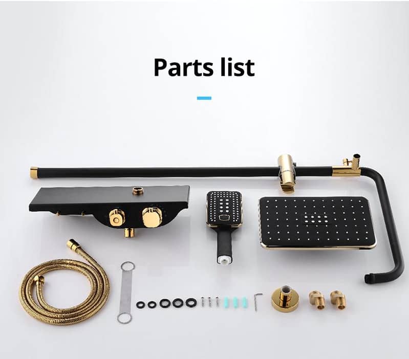 Rain  Thermostatic Shower System Black /Gold with Hand shower &Spout