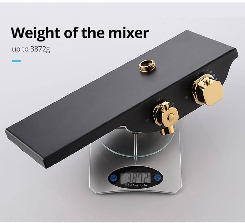 Rain  Thermostatic Shower System Black /Gold with Hand shower &Spout