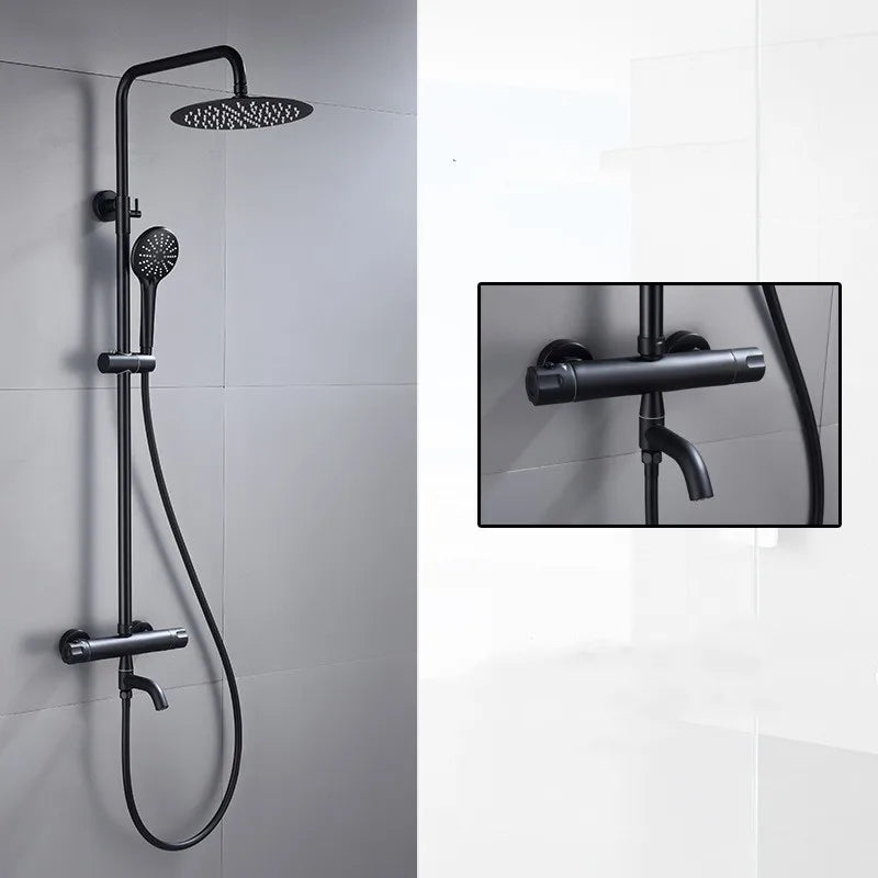 Modern Dual Rainfall Shower System with Handheld Sprayer & Tub Spout – High-Pressure Thermostatic Shower Set
