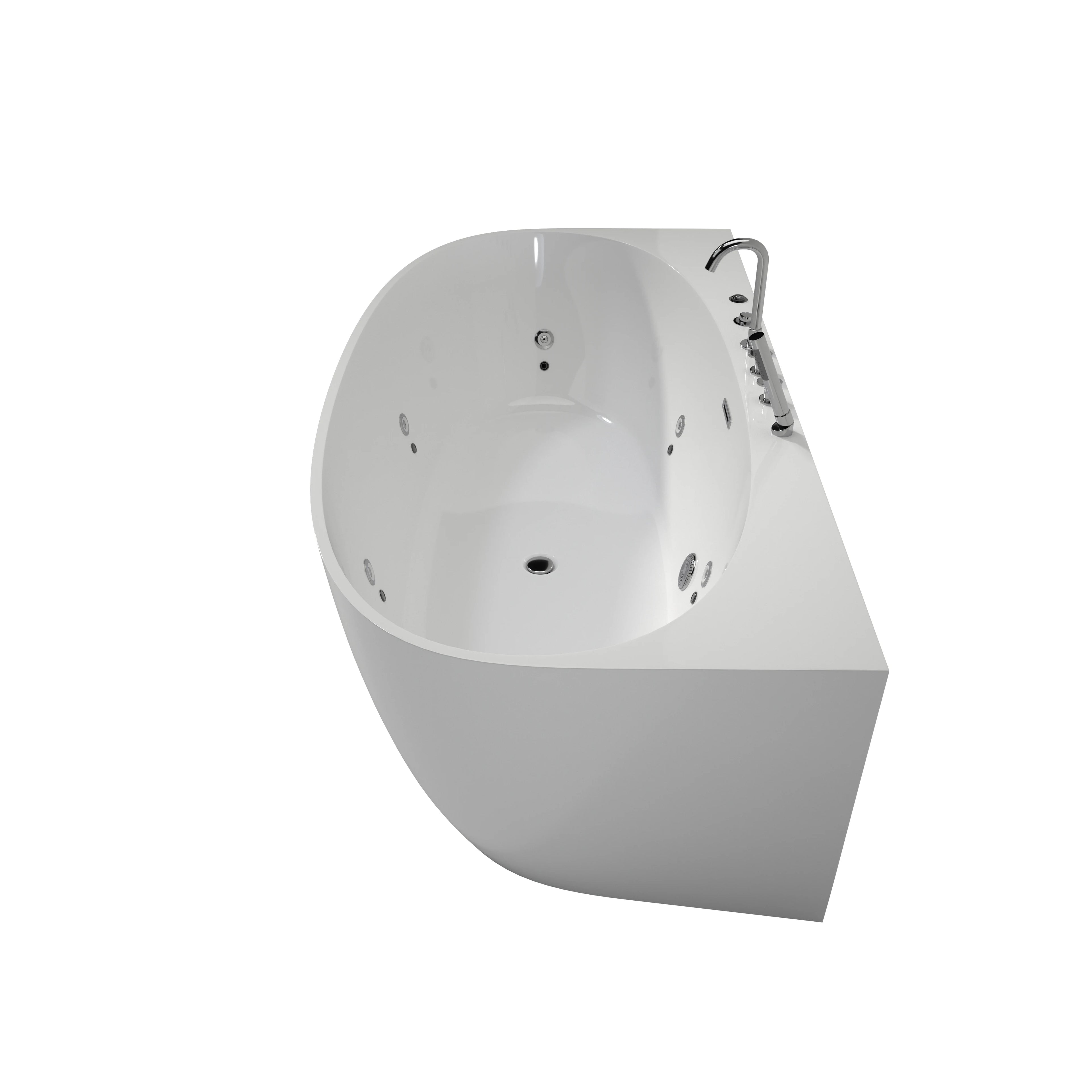 67" LED Corlorful Light Massage Acrylic White Bathtub Whirlpool Jacuzzi Tub for Bathroom Soaking Tub with Faucet