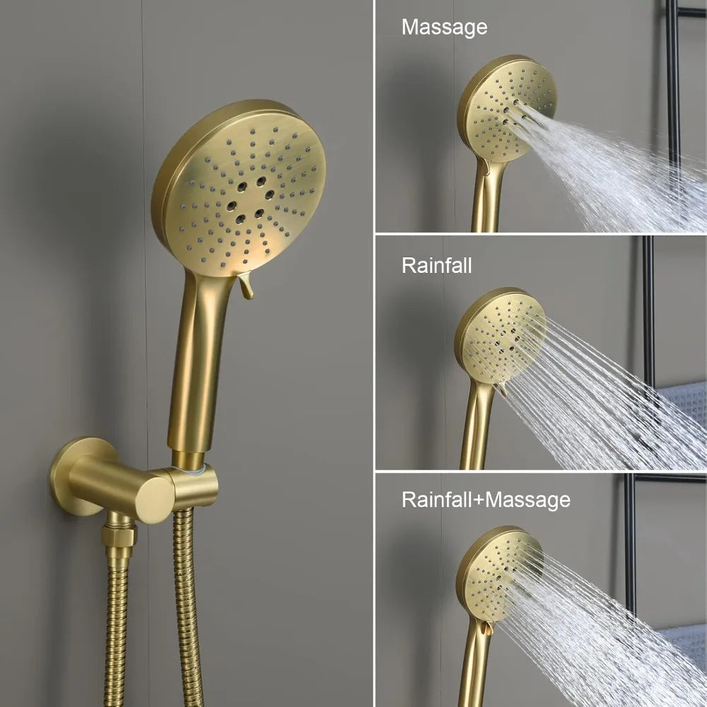 Luxury Wall-Mount Shower System with Rain Shower Head & Handheld Sprayer – Modern Dual Function Design