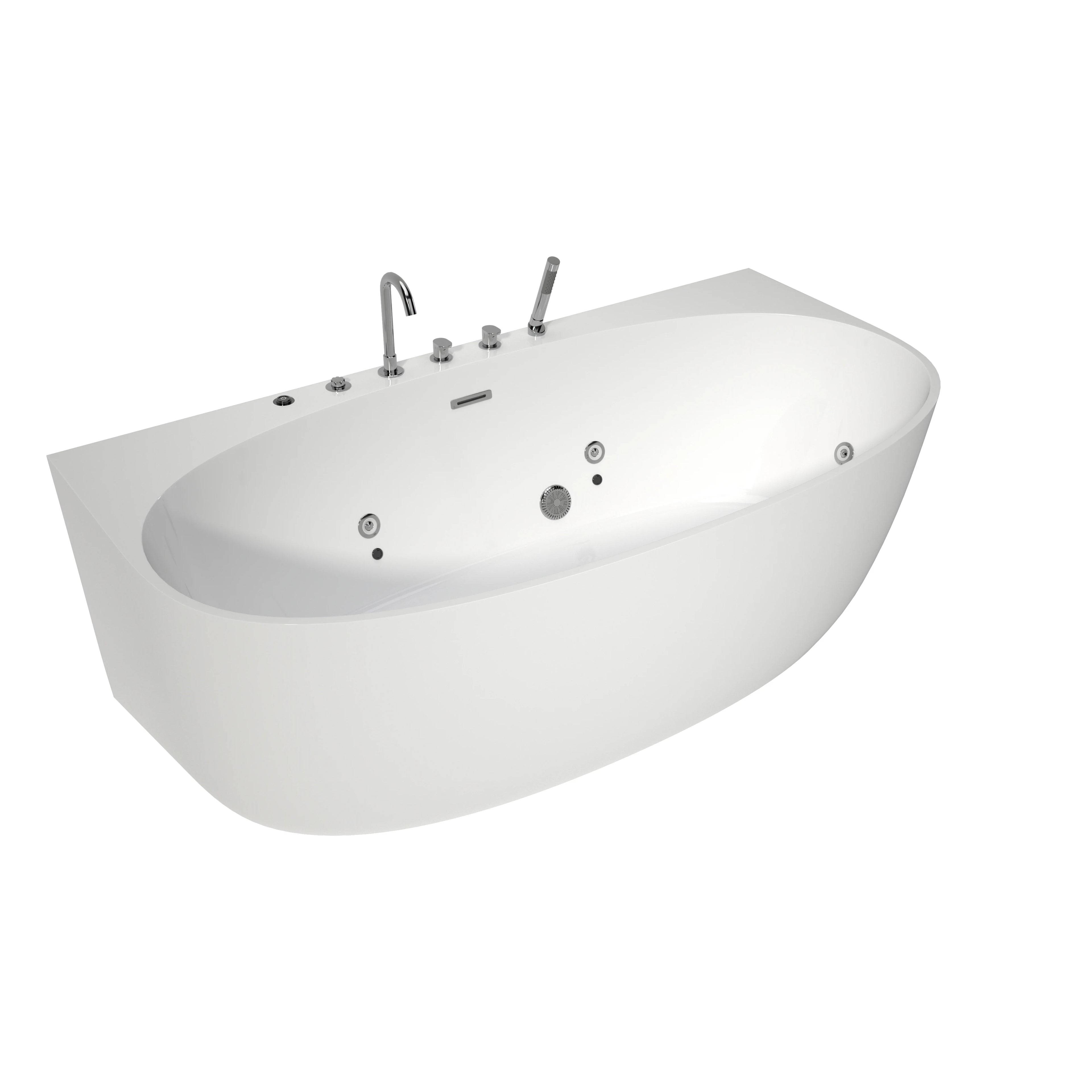 67" LED Corlorful Light Massage Acrylic White Bathtub Whirlpool Jacuzzi Tub for Bathroom Soaking Tub with Faucet