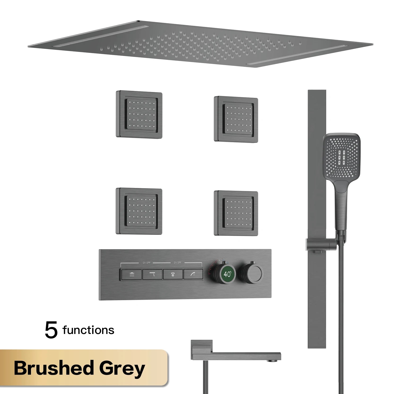 Luxury Smart Digital Rainfall Shower System with Body Jets & Handheld Sprayer – Thermostatic Multi-Function Spa Shower Set