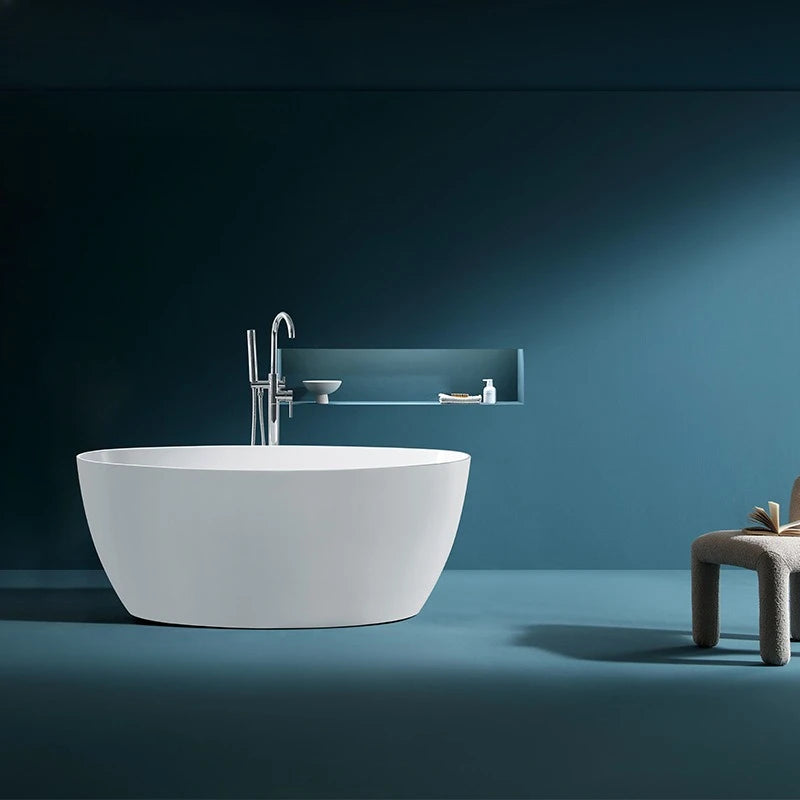60-Inch Freestanding Soaking Bathtub – Modern Oval Design with Deep Comfort Basin