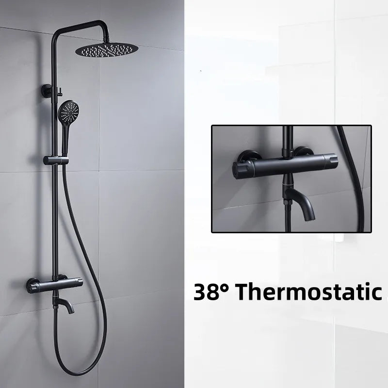 Modern Dual Rainfall Shower System with Handheld Sprayer & Tub Spout – High-Pressure Thermostatic Shower Set