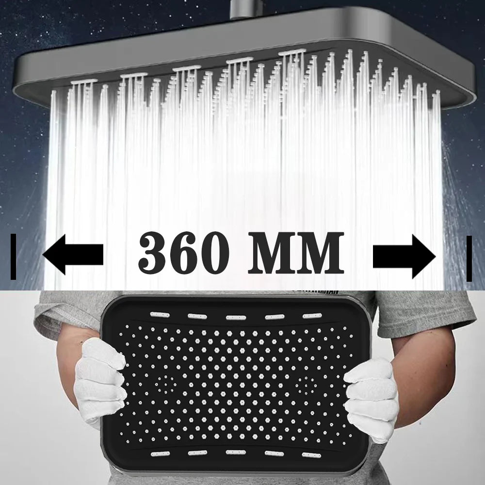 14 Inch Ultra-Thin Rainfall Shower Head – Pressurized Stainless Steel Water-Saving Top Spray for Modern Bathrooms