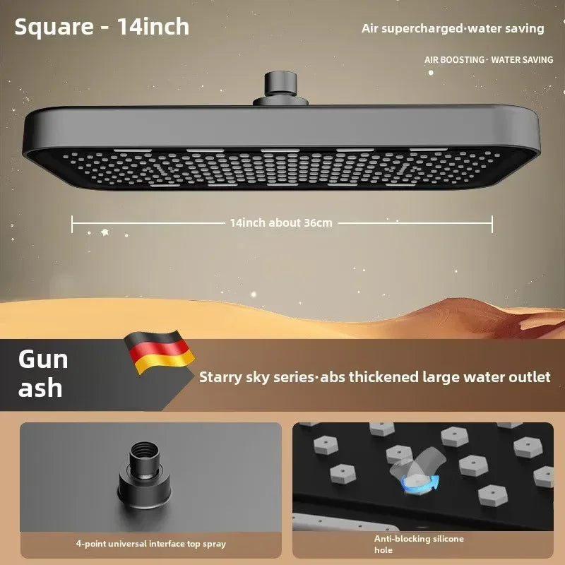 14 Inch Ultra-Thin Rainfall Shower Head – Pressurized Stainless Steel Water-Saving Top Spray for Modern Bathrooms