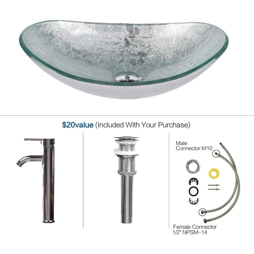 48" White Bathroom Vanity with Marble Texture Top and 4 Drawers, Modern Standing Pedestal Cabinet with Two Boat Silver Glass