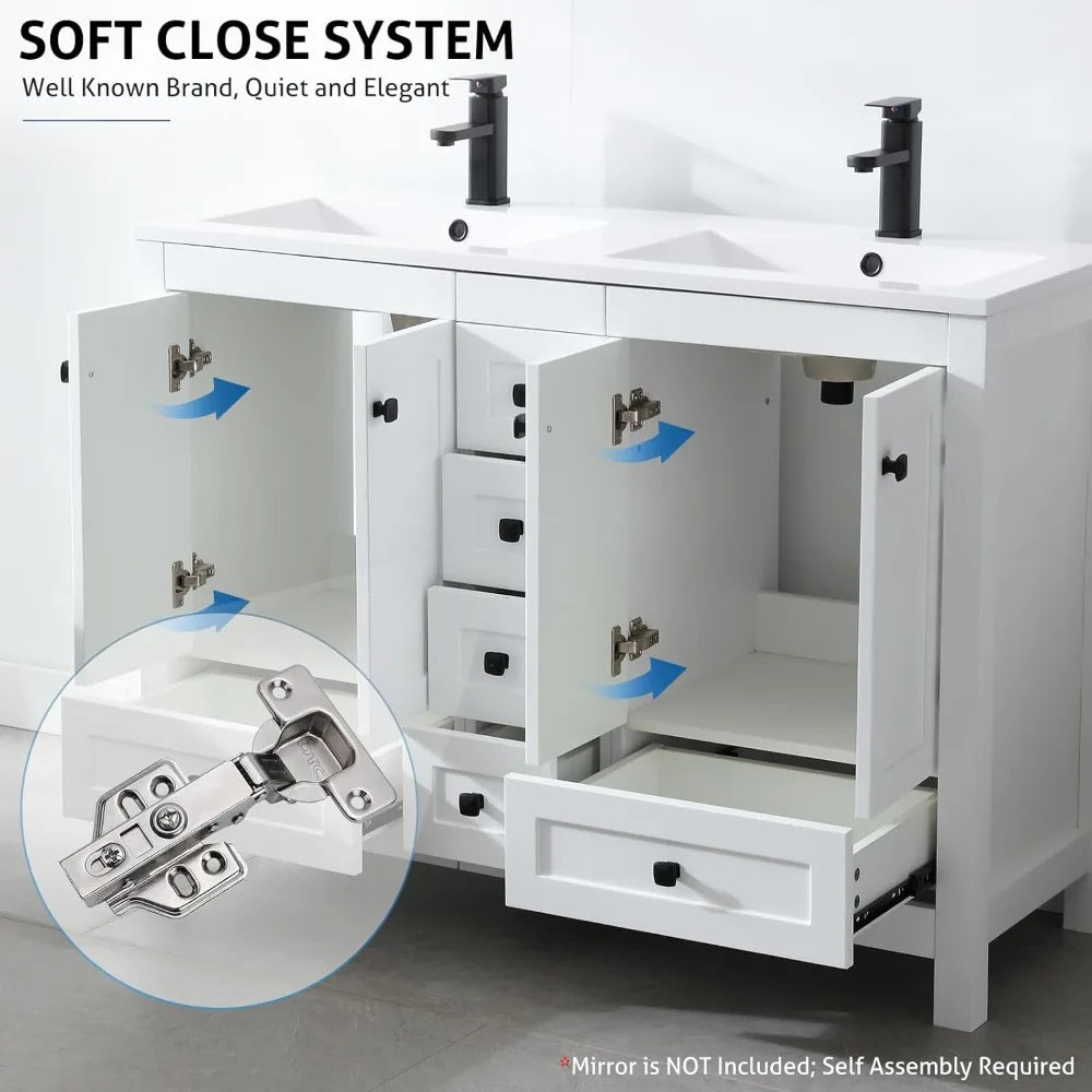 60" Bathroom Vanities with Sink Combo, Modern Thickened Wood Bathroom Storage Cabinet w/Undermount Double Sink, Matte