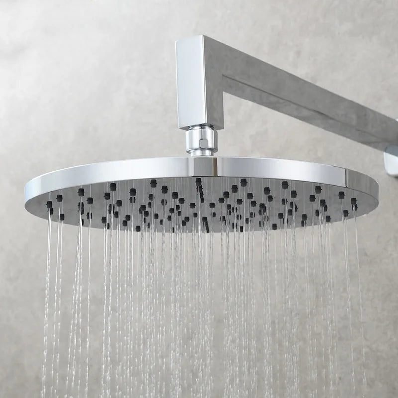 8/10 Inch Ceiling Shower Head Rainfall Jet ABS Plastic Round Bath Hydromassage Bathroom Toilet Accessories Black Chrome Set