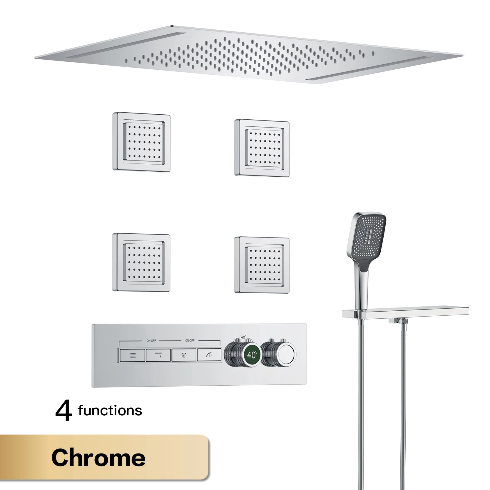 Luxury Smart Digital Rainfall Shower System with Body Jets & Handheld Sprayer – Thermostatic Multi-Function Spa Shower Set