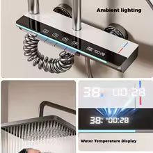 Luxury Digital Rainfall Shower System – Thermostatic Mixer Faucet with LED Temperature Display & Handheld Sprayer | Modern Bathroom Set