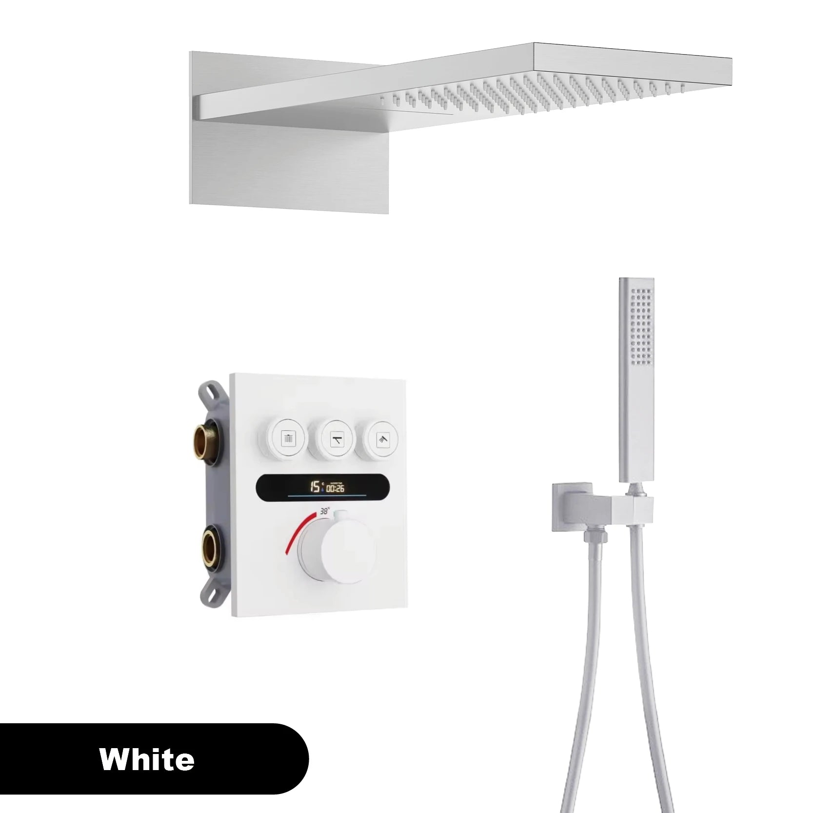 Smart Digital Rainfall Shower System with Thermostatic Control & Handheld Sprayer – Luxury Wall-Mount Set