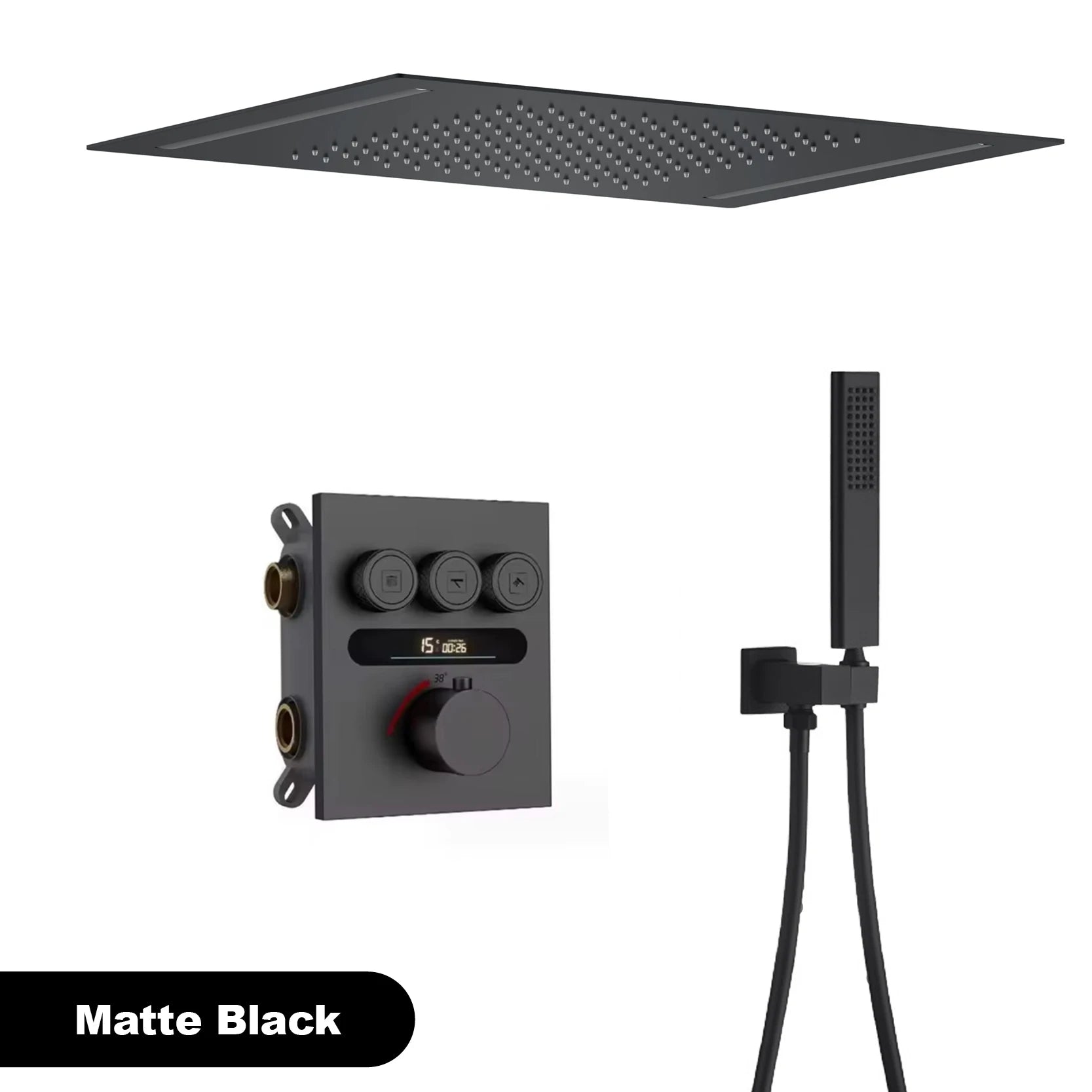 Smart Digital Rainfall Shower System with Thermostatic Control & Handheld Sprayer – Luxury Wall-Mount Set