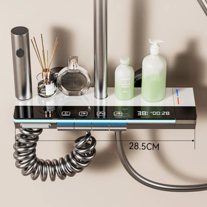 Luxury Digital Rainfall Shower System – Thermostatic Mixer Faucet with LED Temperature Display & Handheld Sprayer | Modern Bathroom Set