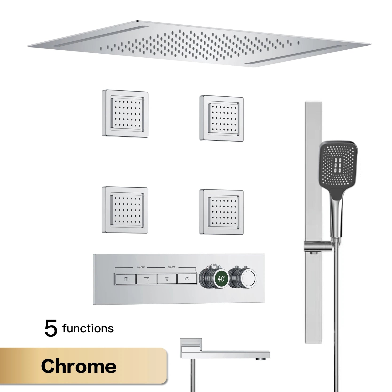 Luxury Smart Digital Rainfall Shower System with Body Jets & Handheld Sprayer – Thermostatic Multi-Function Spa Shower Set